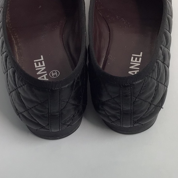 CHANEL CC LOGO BLACK QUILTED LEATHER CLASSIC CAP FLATS SHOES SLIPPER 40 - Picture 5 of 9